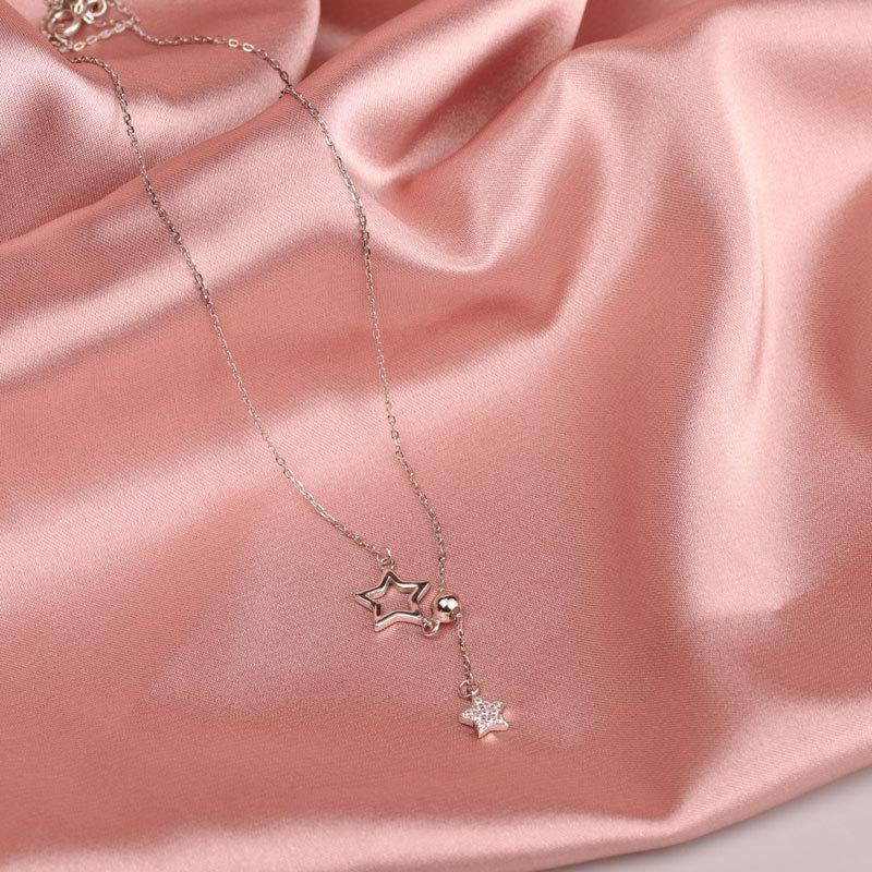 Hollow Little Star Five-pointed Star Inlaid Diamond Pulling Adjustment Tassel Necklace Temperament Clavicle Chain Women