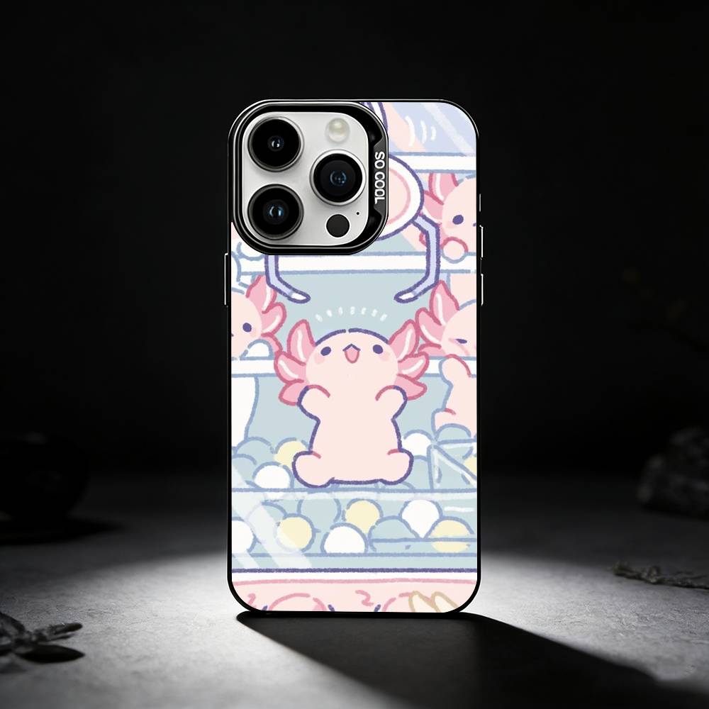 Cartoon Cute Axolotl Phone Case For iPhone 17,16,15,14,13,12,11 Plus,Pro Max,XS,Colored silver phone case