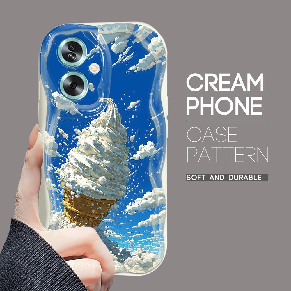 

Милый мультяшный узор, кремовая текстура, мягкий силиконовый чехол с волнистыми краями, чехол для телефона для OPPO Reno Realme OPPO F17 Pro белый