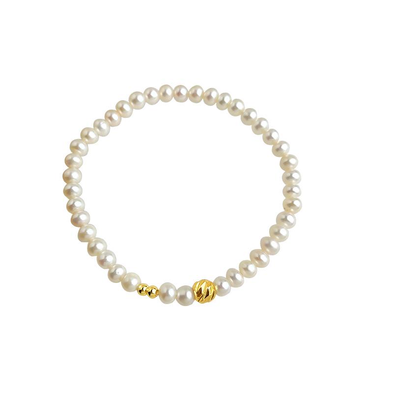 18k Gold Plated Freshwater Pearl Bracelet: Minimalist Geometric Design with Silver Beads.