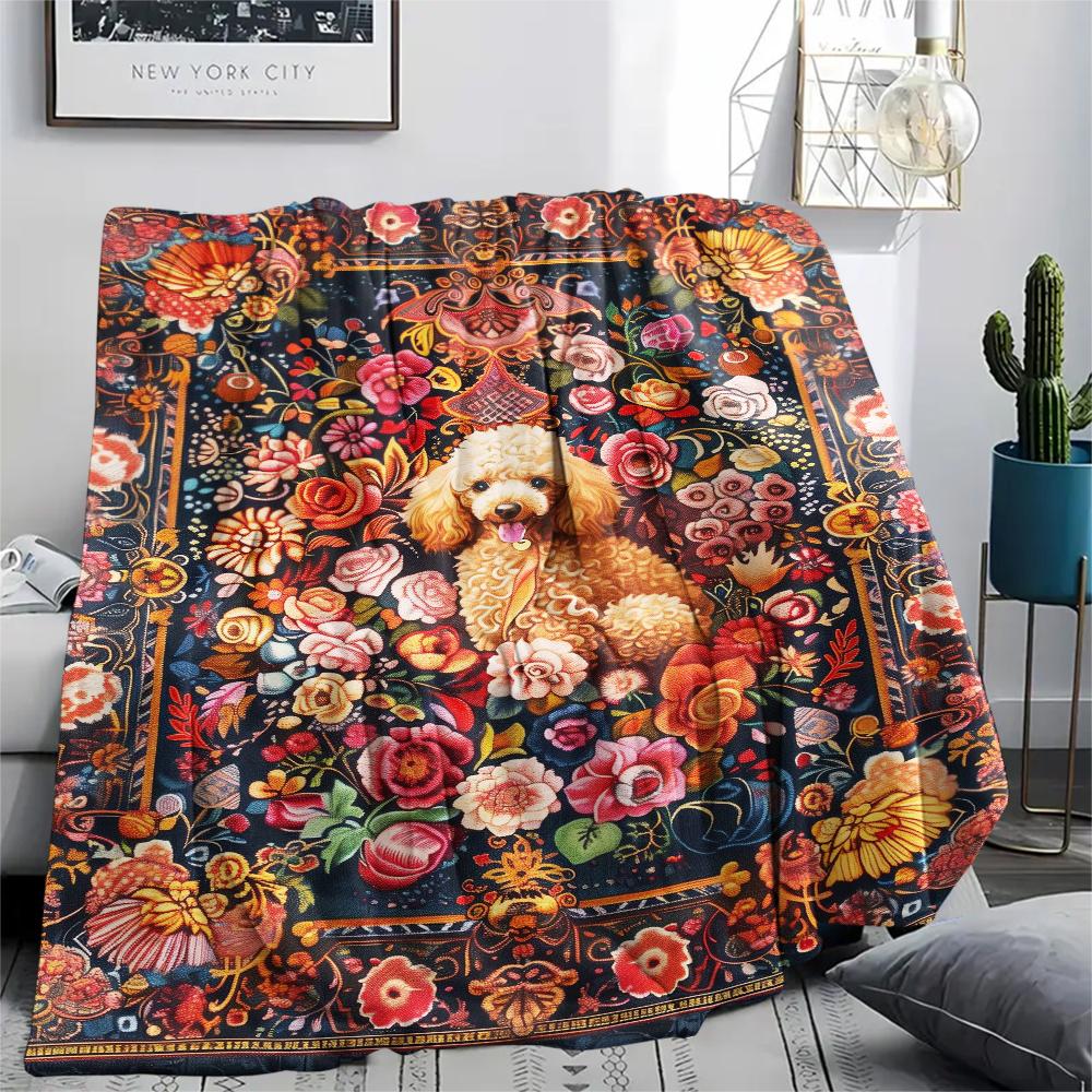1Pc Floral Dog Print Flannel Blanket, High quality Comfortable for All Seasons, Home Decor, Warmth and Comfort, Perfect for Christmas Gifts