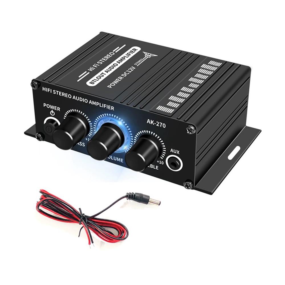 Mini HiFi Stereo Audio Amplifier AK270 2-Channel 12V 40W Car/Home Audio Power Amp RCA AUX Input/Bass Treble Control