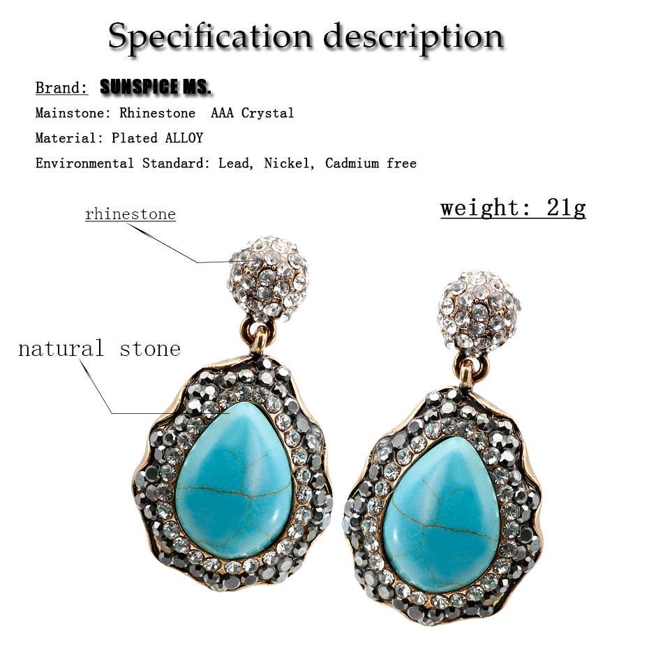 Nové Bohemia Vintage visací náušnice pro ženy přírodní kámen plný křišťál Etnické svatební náušnice s kapkou vody design turecké značky