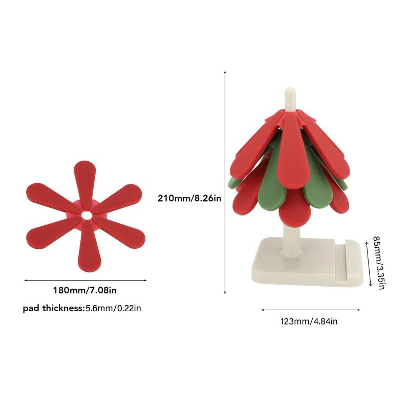 Tree Shape Trivet, Anti Scald Foldable Silicone Trivets for Hot Dishes Heat Resistant Easy to Clean Tree Trivet with 3 Coasters