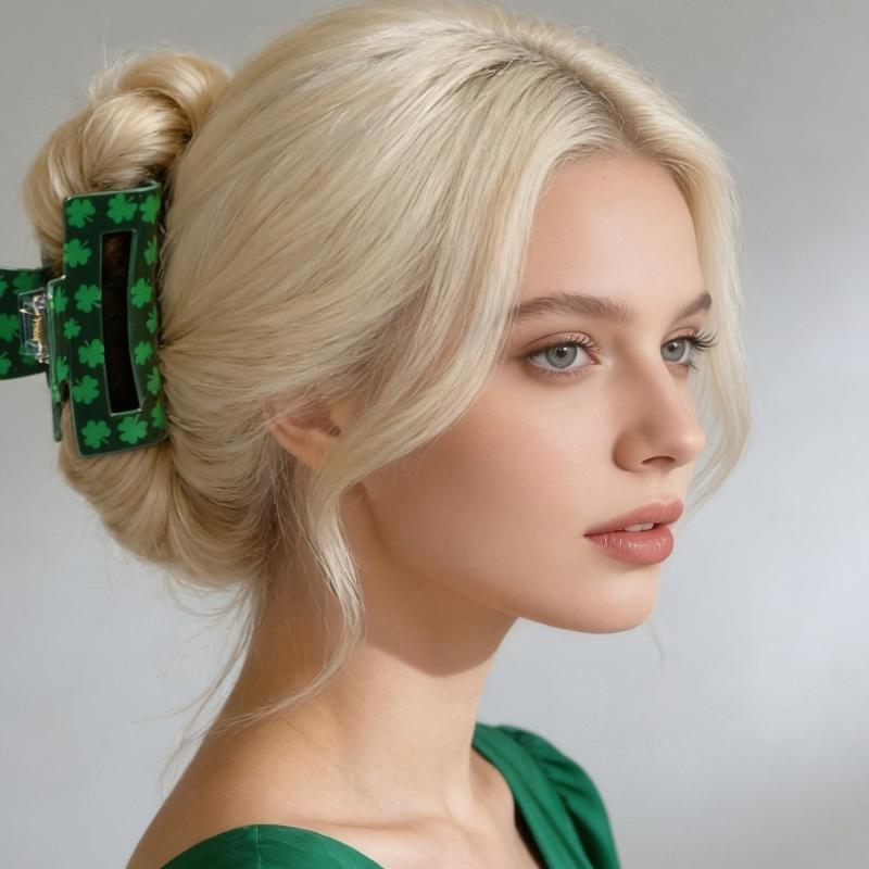 Shamrock Hair Clip For StPatricks Day Slip Resistant Acrylic Hair Claw Clip For Women Girl And Kids Festival Event
