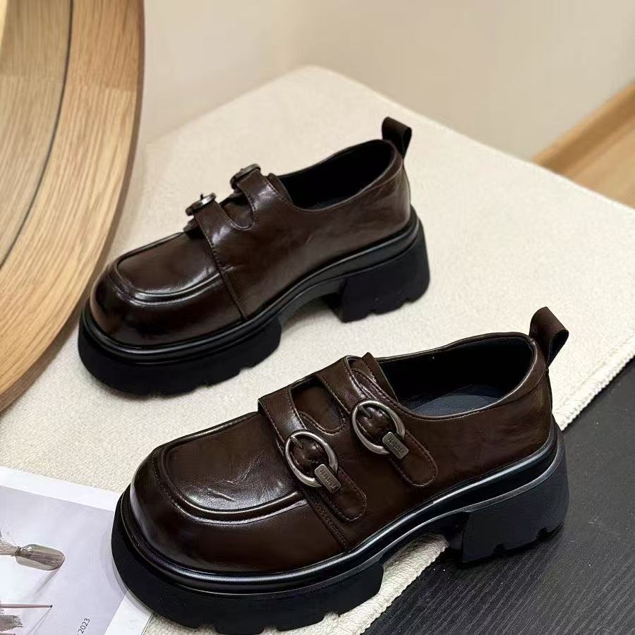 Thick-soled Height-increasing Small Women's Autumn New Shoes Women's Thick-heeled High-heeled Small Leather Shoes Single Shoes