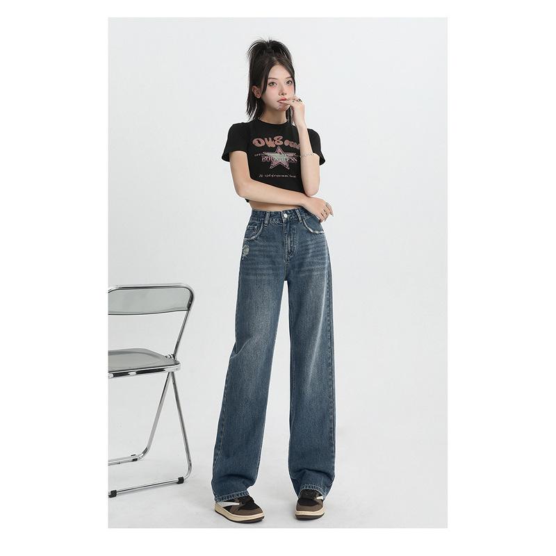 Light Color Retro Wide Leg Jeans for Women 2025 New High Waist Straight Pants Loose Slim Fit Narrow Version Floor-Length Pants