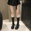 Vinter Varm Plysj Dame Knehøye Støvler Mote Mykt Skinn Lange Støvletter Street Style Firkantede Lave Hæler Sko