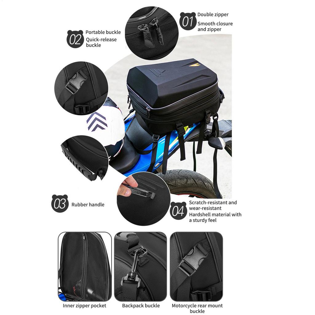 Motorcycle Rear Seat Bag 20L-28L Expandable Hard Shell Backpack Waterproof Motorcycle Luggage Bag For Motorbike Scooter Dirt