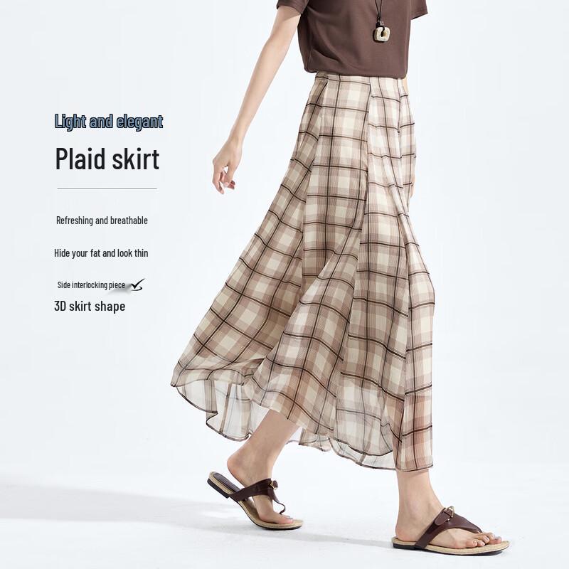 Women s Plaid High-Waist A-Line Skirt L