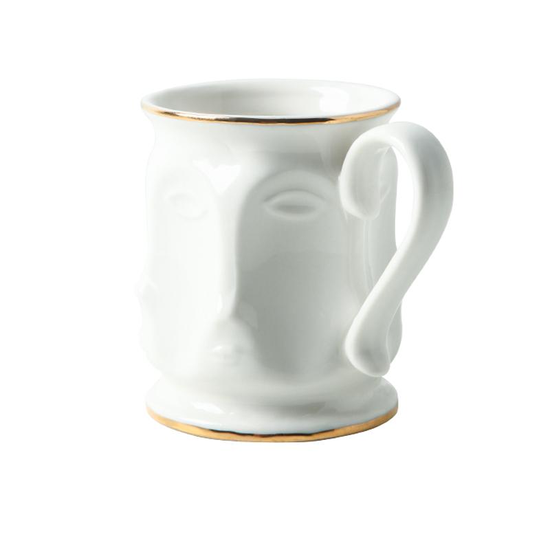 

Nordic Creative Porcelain Faces Mugs In Gold Black Rim Handmade Ceramic Coffee Tea Cups White Kitchen Office Drink Mug Cup Gifts