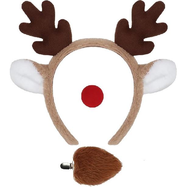 4 PCS Bear Costume Accessories Set Bear Ears Headband And Tail Bear Nose Bowtie Boys Girls Hairband Hair Accessories for 101 Day Christmas Halloween