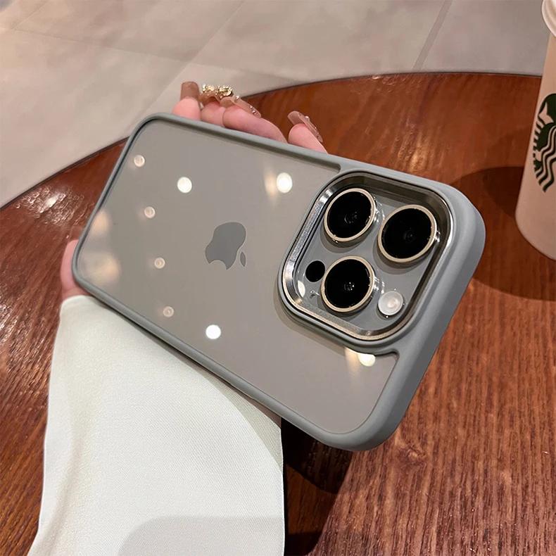 Luxury Clear Shockproof Case For iPhone 15 14 13 12 Mini 17 Pro XS Max XR X 7 8 Plus Soft Bumper Metal Camera Protection Cover