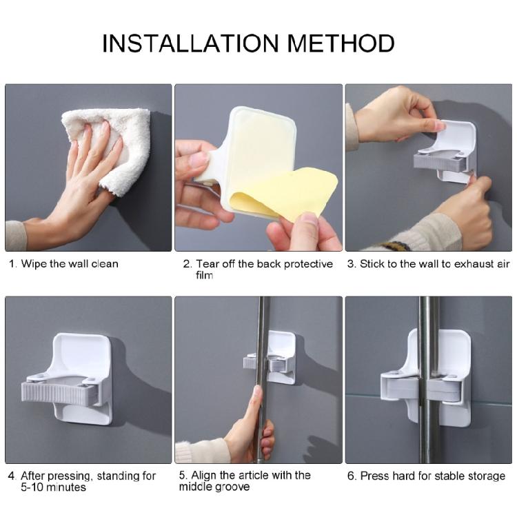 Set of 4 Wall Hanging Mop Holders Self Adhesive Grip Hangers for Brooms Practical Organizers for Household Tools