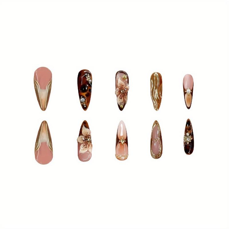 Hot Selling Gorgeous Sweet Cool Exquisite Explosive Flower Design Press Wearing Nail Medium and Long Removable Nail Art