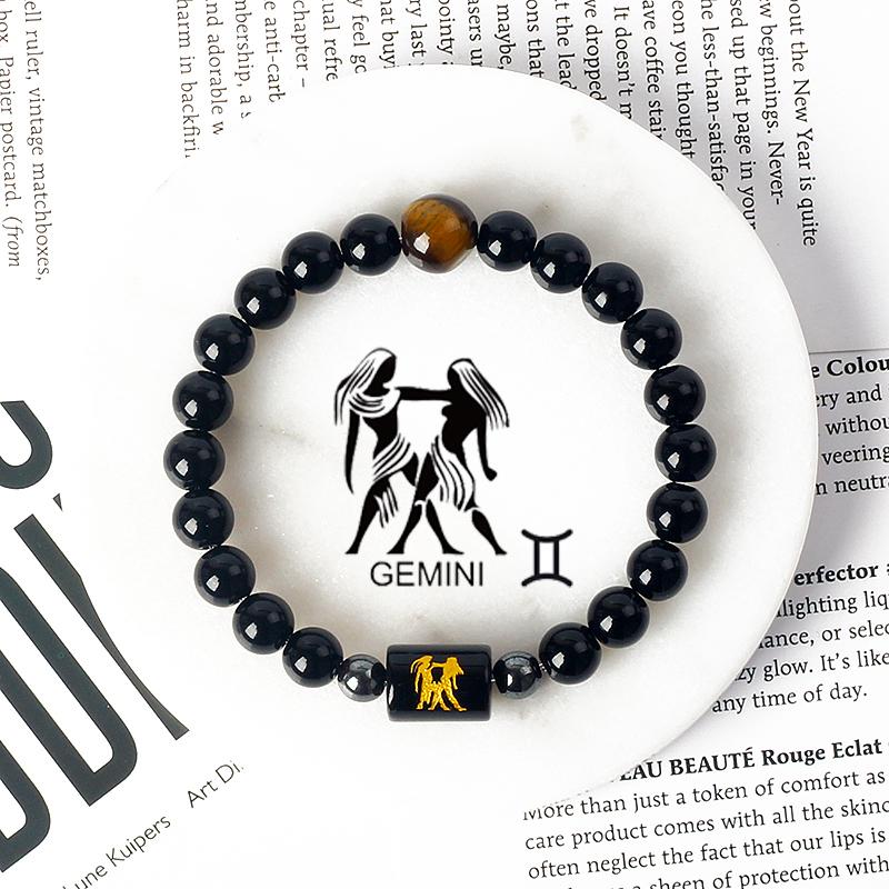 12 Constellations Scorpio Bracelet Natural Stone Tiger Eye Beads Bracelets for Men Women Cancer Virgo Leo Libra Couple Jewelry