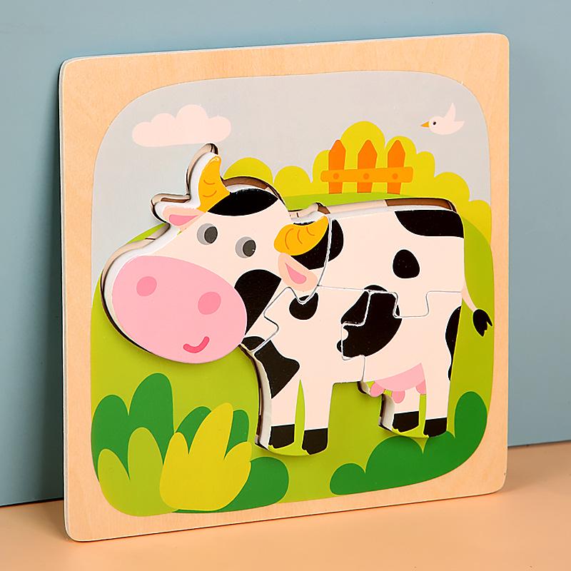 Children's Wooden 3D Animal Puzzle Board for Early Education