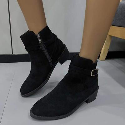 Large Size Temperament Short Boots Women's Autumn New Retro Pointed Short Boots Fashion Medium Heel Women