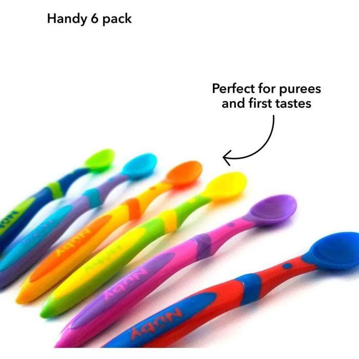 Cuillères d'Alimentation pour Bébé - Nuby - Lot de 6 - Multicolore - +4 Mois - Adaptées Lave-vaisselle