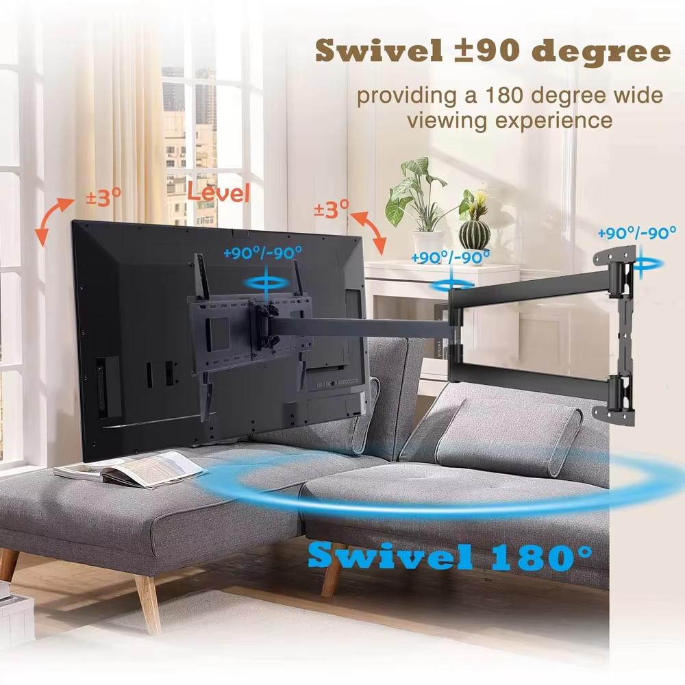 70cm Wysuwany Długi Ramię Uchwyt TV na Ścianę, 32-65 cali Pełny Ruch Uchwyt TV na Ścianę Obrotowy Pochylany Poziomowy Przegubowy, Maks. VESA 400x400mm