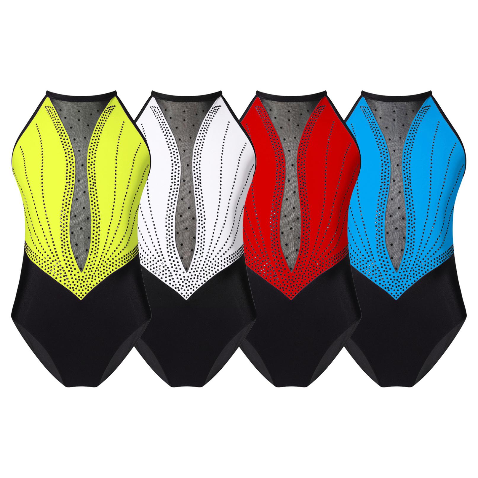 

Дитячі балетні танцювальні купальники без рукавів, гімнастичні тренувальні боді, блискучі танцювальні костюми зі стразами без спини 5-6 Years білий