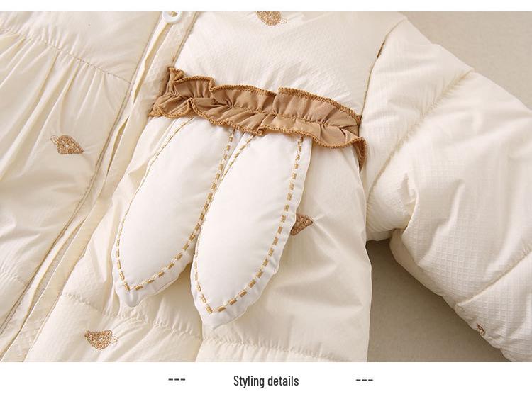 Thickened Fleece-Lined Winter Jumpsuit for Newborn Baby Girls - Cute Hooded Outfit for Outings