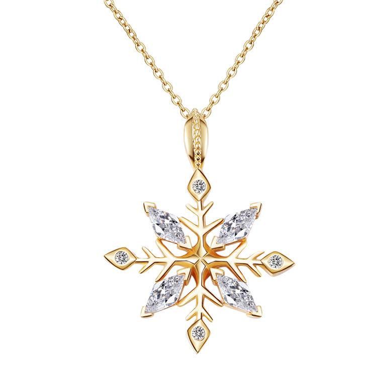 Gold-Plated S925 Sterling Silver Snowflake Pendant Necklace - Elegant, Creative Design for Women