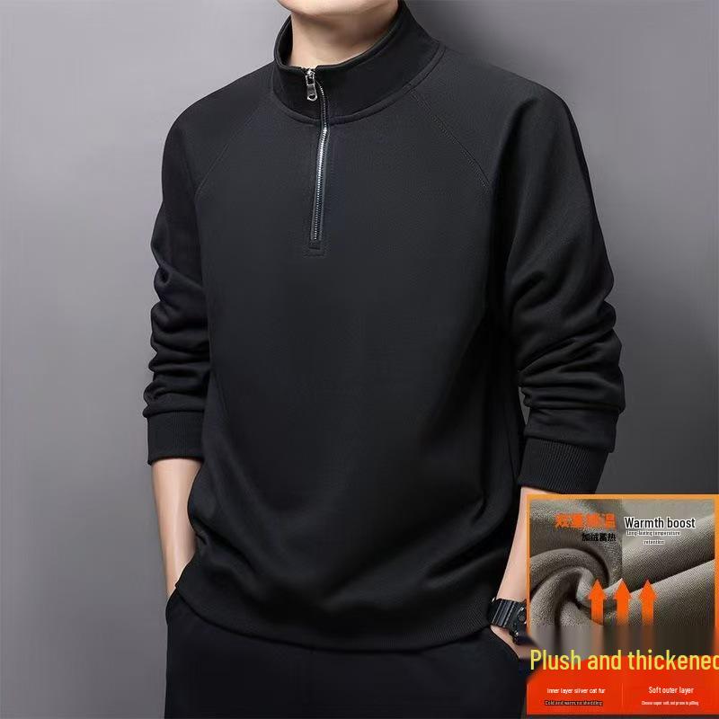 Men's 2025 Half-Zip Loose Hoodie: Long Sleeve, Stand Collar, Plus Velvet, Warm Jacket for Spring/Autumn