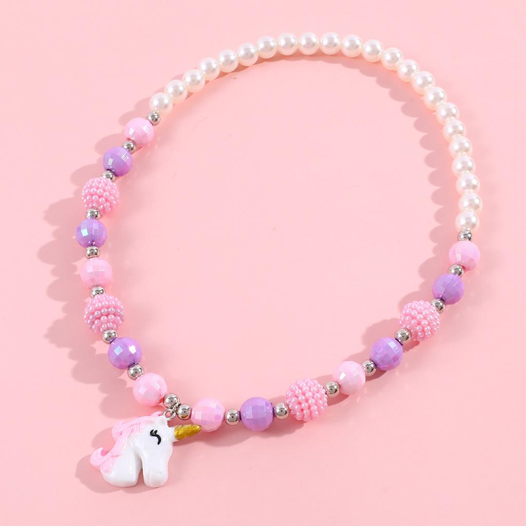 2023 Simulated Pearl Resin Beaded Necklace Colorful Bead Acrylic Necklace Bracelet Adjustable Accessories for Children