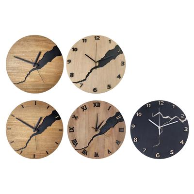 Modern Minimalists Wood Wall Clock with Creative Crack Designs Battery Operated Hanging Clock for Home and Office Decors