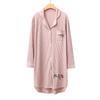Spring and Autumn Pajamas Korean Version Pajamas Women's Lapel Pit Strips Cotton Long Sleeves Letter Embroidered Medium and Long Skirts Homewear Korea