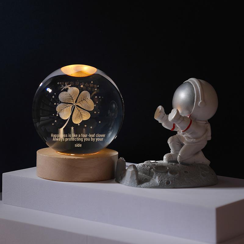 3D Laser-Engraved Solar System Crystal Ball Night Light with Luminous Base - Desktop Home Decor Ornament