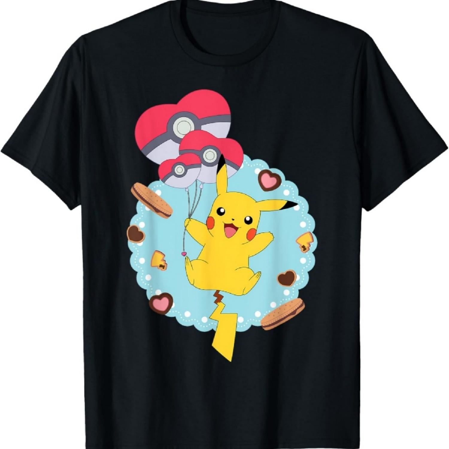Футболка Pokémon - Pikachu ко Дню святого Валентина с печеньем и воздушными шариками XXXXXL чёрный