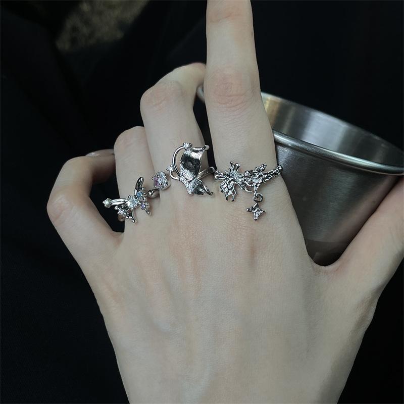 Flowing Butterfly Shadow Series Niche Design Butterfly Pendant Opening Ring High Sense Cold Wind French Ring Female