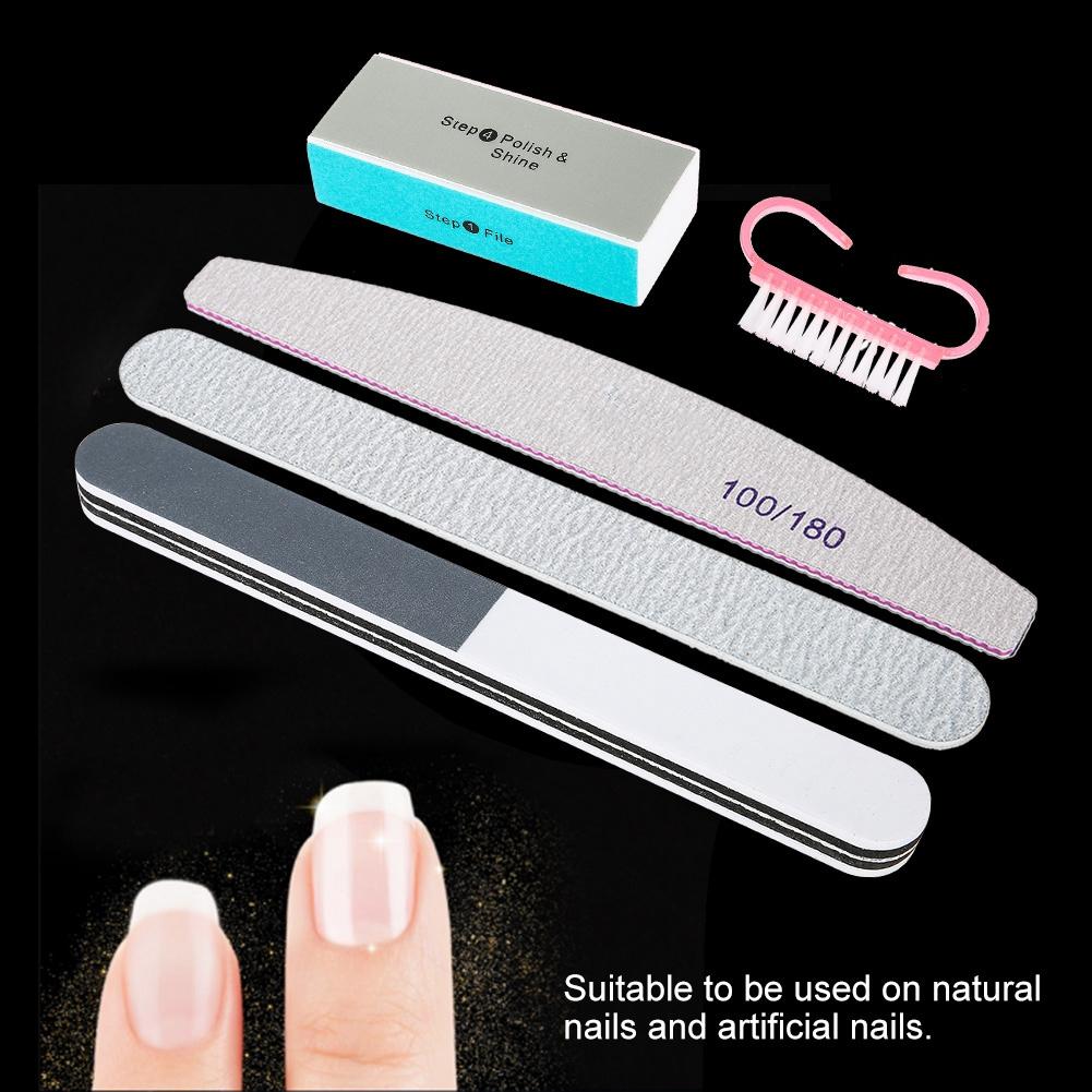 5ks/Sada Pilníky na nehty Prachový štětec Leštící zrnitost Příslušenství Nástroje na UV gelový lak