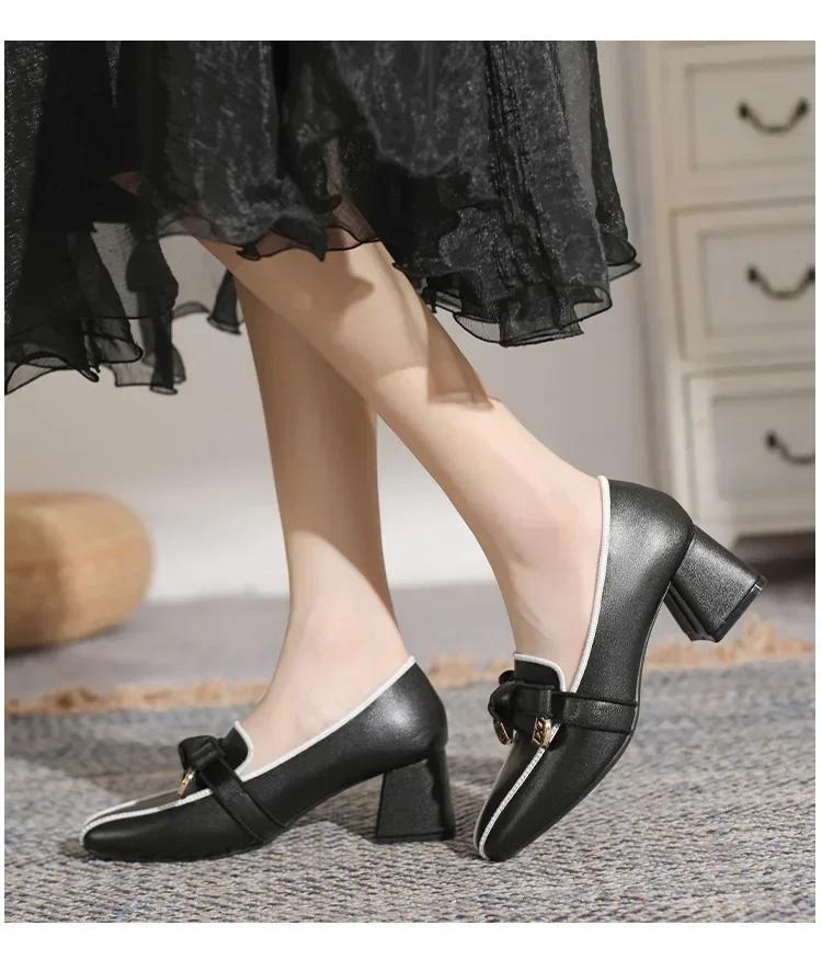 Nuevos Zapatos de Mujer Moda Diseñador Tacones de Aguja Cuero Casual Tacones Altos Zapatos Chica Tacones Gruesos Zapatos de Vestir