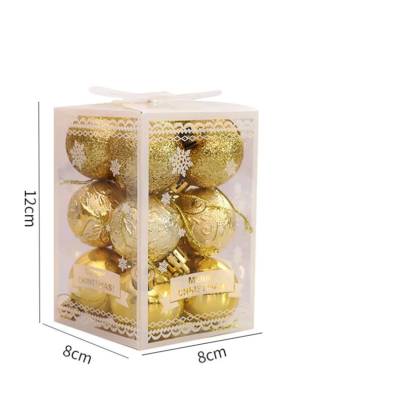 12Pcs Christmas Decorative Balls Gold Red Green Xmas Tree Pendent Home Christmas Party Decoration Bubbles Hanging Ornaments Toy