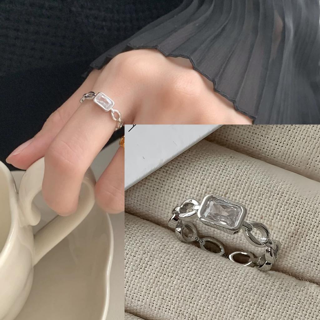 PANJBJ Real 925 Silver Retro Round Ring For 2 Rigns Women Chain Vintage Fine Jewelry Minimalist Accessories Gift