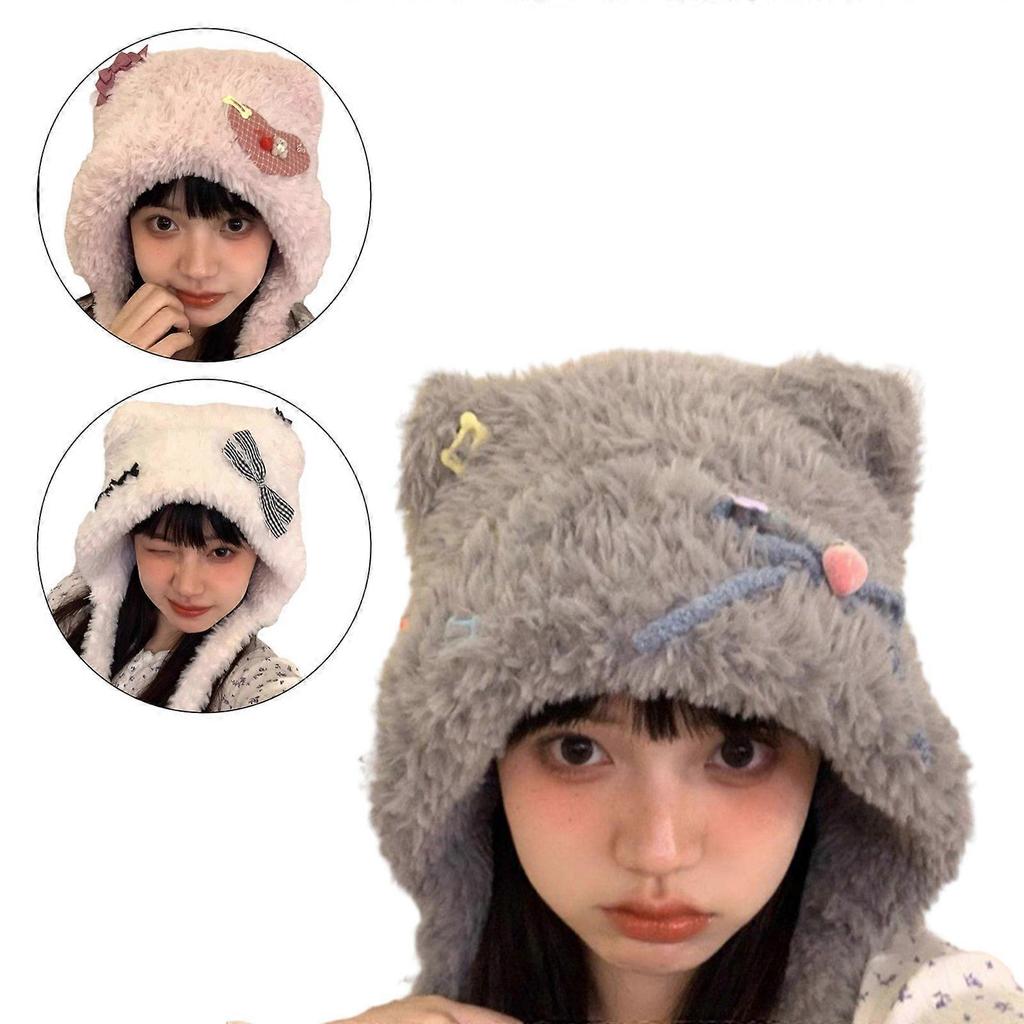 Oversized Bear Hat New Year Winter Party Decorations Festive Stage Shows Furry Ear Cute Oversized Hats Headdress  Gray
