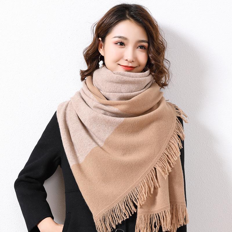 

Женский шарф из чистой шерсти, вязаный, в клетку, модный трендовый платок, осенне-зимний теплый дорожный удлиненный шарф 190cm