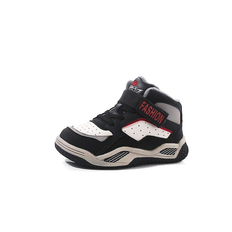 Autumn and winter sports shoes for boys and girls, winter cotton shoes, boys fleece-lined children s basketball shoes, soft-soled cotton shoes 27 чёрный