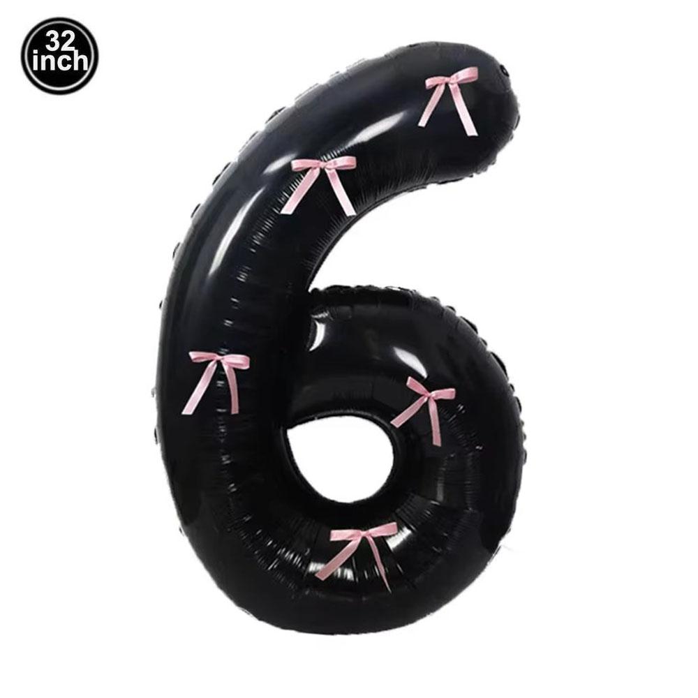 32inch Aluminum Film Black Bow Number Balloons Ribbon Bows Balloons for Birthday Decoration Supplies Anniversary Number Balloons