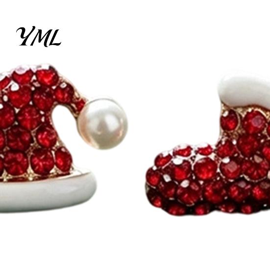 Lightweight Alloy Ear Pins 1 Pair Christmas Stud Earrings, Sparkly Red Rhinestone Stocking Comfortable Daily Wear Earrings And Santa Hat Holiday