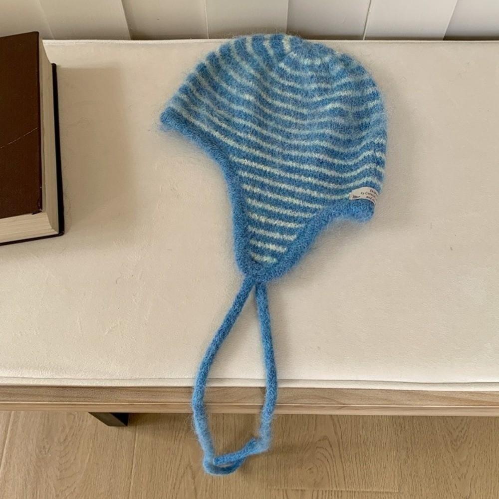 Colorful Earflap Knitted Hat Striped Baggy Beanie Hat Fashion Striped Balaclava for Outdoor Ski