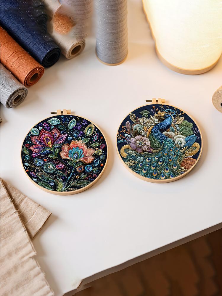 4 Pack Stamped Cross Stitch Kits with Embroidery Hoop Needles Threads Instruction Embroidery Kit Cross Stitch Set for Beginners