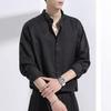 Style Bubble Puff Black Striped Long-sleeved Shirt Men's Spring and Autumn New Style High-end and Handsome Stand-up Collar
