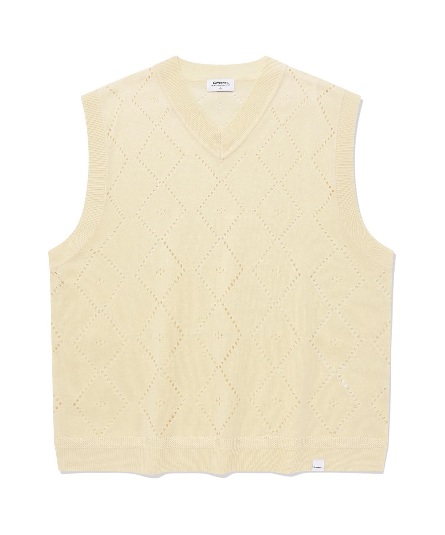 Covernat Argyle Scallop Knit Vest Cream Cream/Xl