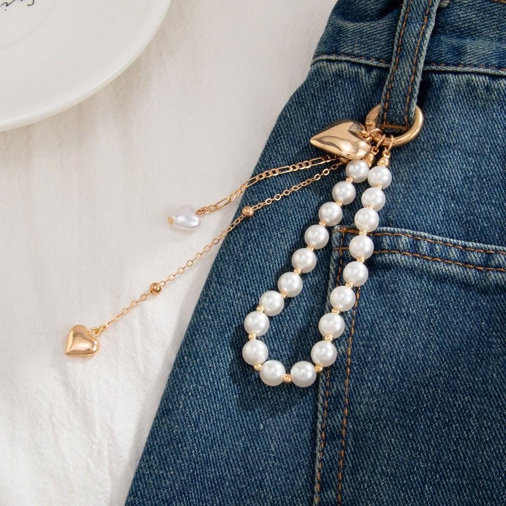 Tassel Chain Bag Pendant Star Rivet Peach Heart Key Ring Gifts Pearl Beadeds Keychain Trendy