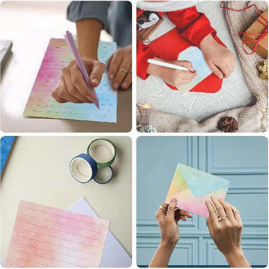 45 Stationary Letter and Envelopes: 30 Watercolor Stationery Paper&15 Envelopes, Lined Stationery Paper and Envelopes Set,Stationary Paper and