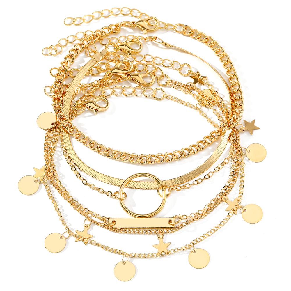 

Браслет-цепочка со звездой, 5 шт., женский сексуальный аксессуар, роскошный кулон, подарочный аксессуар, пляжный браслет, ювелирные изделия, браслет для девочек, двойной браслет для ночного клуба, ювелирные изделия золотой
